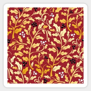 Red and Gold Christmas Holly leaves and berries pattern Sticker